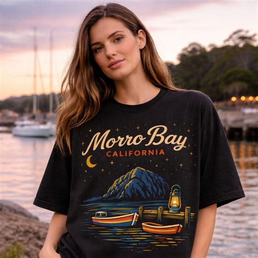 Morro Bay T-shirt | California Coastal Tshirt , Moonlit Harbor | Morro Rock | Spooners Cove | Morro Bay CA | Point Buchon | San Luis Obispo - Etsy