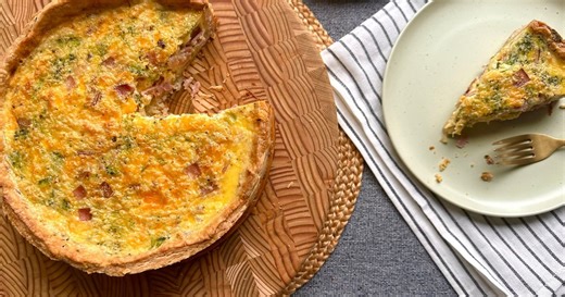 Deep Dish Ham and Cheddar Quiche with Broccoli