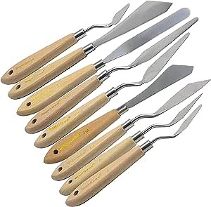 9Pcs Stainless Steel Palette Knife Set for Oil, Acrylic, Canvas Paint | Wooden Handle Scraper Knives, Suitable for Color Mixing, Texture Art and Drawing Spatula Work