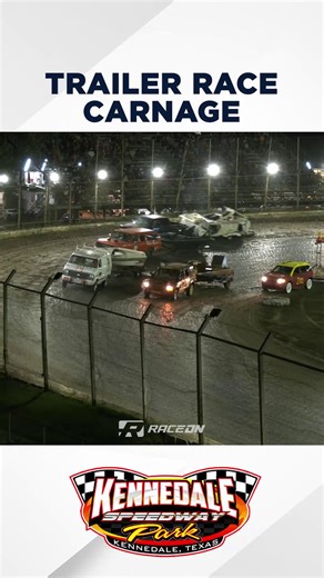RaceON on Instagram: "Absolute carnage at the Kennedale Speedway trailer race 😲 #carnage #crash #wreck #demoderby #demolitionderby #trailerrace #kennedalespeedway #replay #raceon"