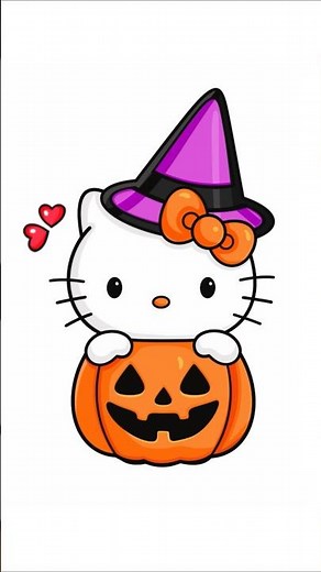How To Draw Halloween Hello Kitty with Witch Hat Easy | Draw Halloween 🎃 Hello Kitty 😺 #Shorts