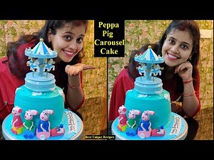 Peppa Pig Carousel Cake in Turquoise Color | How to make rotating Carousel Cake | Daddy Pig Cake