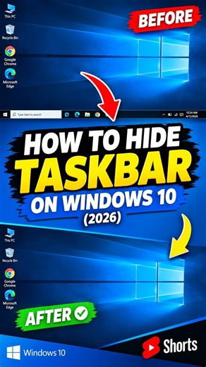 How to Hide Taskbar on Windows 10 (2026) 🔥 Quick & Easy Tutorial #shorts