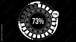 Loading animation or progress bar HUD element digital - pending loading screen - loop with loopable segments - circular white on black