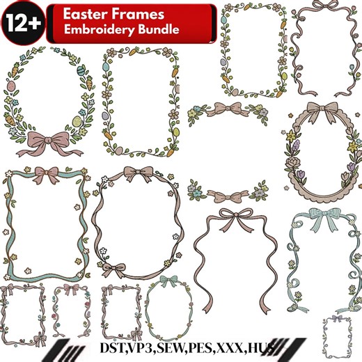 Easter Frames Machine Embroidery Designs Bundle, Floral Monogram Frame Embroidery Files, Spring Bunny Egg Border Designs PES DST VP3 Hus Swe - Etsy