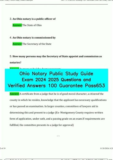 Ohio Notary Public Study Guide Exam 2024 2025 Questions and Verified Answers 100 Guarantee Pass653