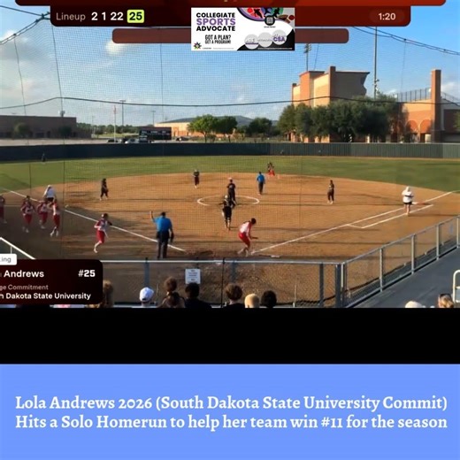 Lola Andrews 2026 (South Dakota State University Commit)\nHits a Solo Homerun to help her team win #…