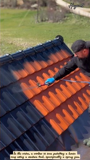 Painting a house roof using a modern spray tool