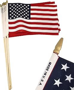GIFTEXPRESS 24pc 12x18 Inch US Stick Flags Made in USA Printed with Spear Tip - July 4th & Memorial Day US Hand Held Decorations