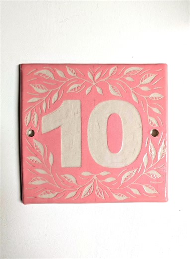 Personalised Ceramic House Number Sign, Handmade Sgraffito Leaf Tile, Custom Colours, Outdoor Plaque - Etsy Israel