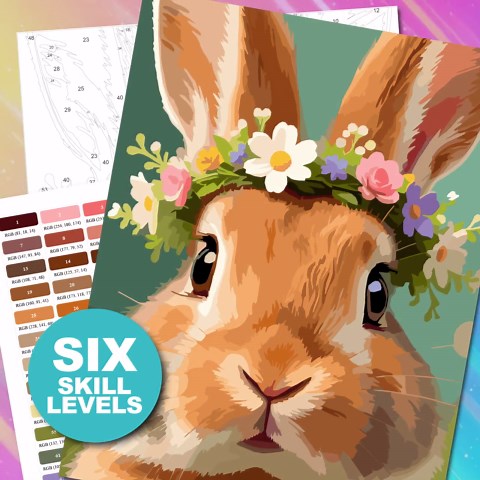 Floral Bunny Paint by Number Kit, Procreate and Printable Coloring Pages: Cute Rabbit With Flower Crown Color by Number (6 Skill Levels) - Etsy