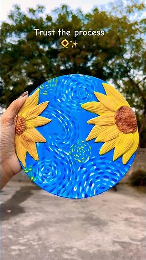 3D Sunflower Canvas 🌻Made with mould it clay & acrylics ✨#shorts #3dart #sunflowerart #texturedart