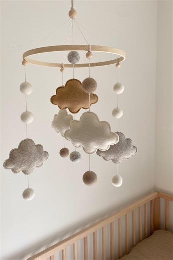 Cloud Baby Mobile for Boho Neutral Nursery Crib Decor- Handmade in North Carolina - Etsy