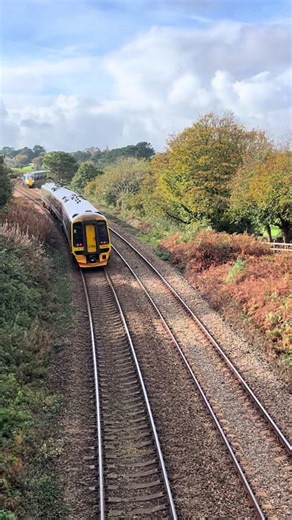 158950 crosses with 802106 at Carlyon Bay #class158 #sprinter #gwr #class800 #trains
