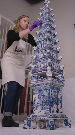 How was the ceramic Delftware Flower Pyramid assembled?