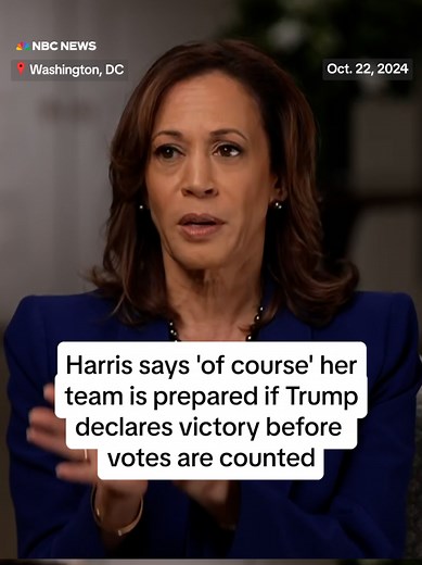 #KamalaHarris tells Hallie Jackson that her campaign is prepared for the possibility that Donald #Trump tries to subvert the #election.