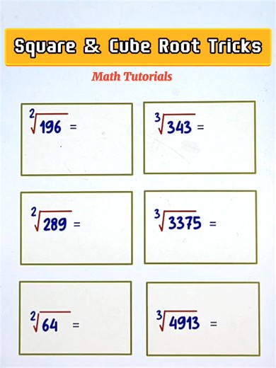 Square & Cube Root Tricks‼️‼️‼️ #mathhacks #Math #mathtutorials #AlgebraFun #basicalgebra #akositeachergon #algebrateacher #mathteachergon #mathnotes #MathTutorials #basicmath #mathchallenge #cuberoots #square #squareroottricks #cuberoottrick | Math Tutorials