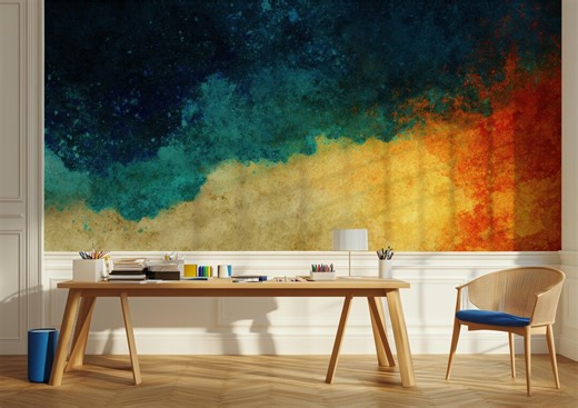 Abstract Gradient Wallpaper Mural, Blue Teal Gold Orange Wall Art, Peel and Stick - Etsy