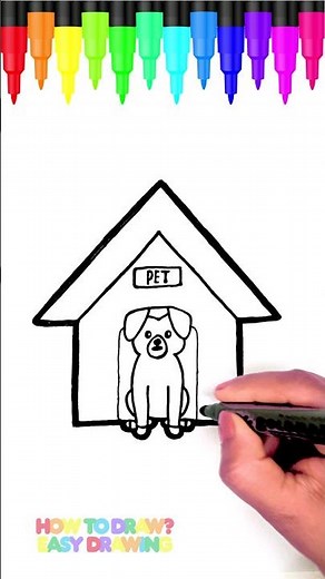 How to Draw a Dog House | Easy Drawing and Coloring for Kids