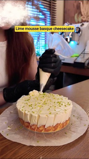🍋 The Creamiest Lime Mousse Basque Cheesecake | Satisfying Cake Decorating ✨ #Shorts