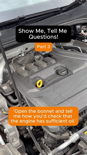 If you’re preparing for the ‘Show Me, Tell Me’ part of your test, or unsure how to check your engine oil, today’s reel has you covered! 🚗 Remember, in your test if asked, you only need to explain how you’d check the oil level - not perform it. But if you own a car, this Road Safety Week (and whenever needed!) take a moment to make sure your oil sits between the minimum and maximum markers. 🛢️🔧 Low or dirty oil can damage your engine, so checking your levels is essential. #DrivingTestTips #Roa