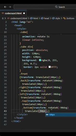 3D Cube Animation Using HTML & CSS | Pure CSS 3D Effect #shortsviral shorts