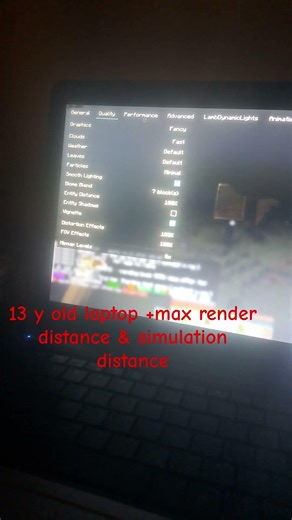 13 y old laptop btw+max render distance & simualtion distance #minecraft