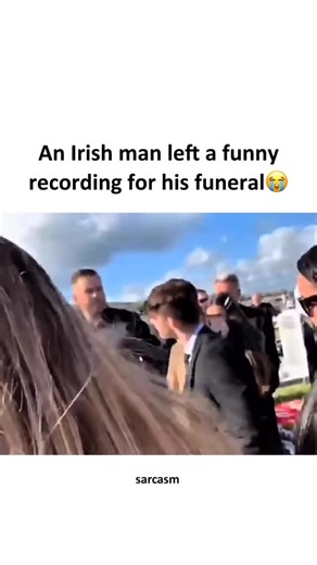 Sarcasm on Instagram: "The man in the viral funeral moment was Shay Bradley, an Irish Defence Forces veteran and grandfather from Dublin. The crowd looked confused at first, then they laughed when they understood the prank. His daughter Andrea shared the video and said he wanted his family to laugh at the end of his life. He recorded the audio a year before he died because he knew his illness was terminal. The video was taken at his graveside service in October 2019. 📹: DM for credits/re