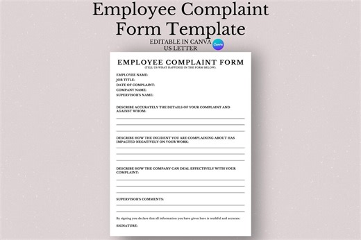 Editable Employee Complaint Form Template, HR Printable (canva) - Etsy