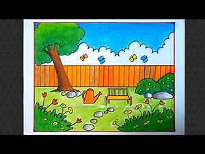 How To Draw Garden Scenery Drawing/ Easy And Beautiful Flower Garden Drawing For Beginners