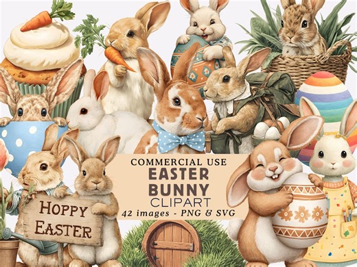 Easter Bunny Clipart Bundle Spring Rabbit Illustrations Whimsical Easter Bunny Graphics Easter Sunday Celebration Bunny PNG - Etsy