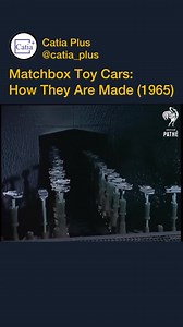 Check out the process of how Matchbox toy cars were made in 1965 at the Matchbox cars factory in Hackney, London. Begins with fabulous shots of model cars and trucks on a moving conveyor belt. Looks like a surreal motorway with brightly coloured cars moving along it. Traffic a go-go! Matchbox Cars factory. Shots of men at their drawing boards designing Matchbox models. C/Us of prototypes being created - tiny parts are painted then a wooden prototype is created. Mould is made then scaled down. Ma