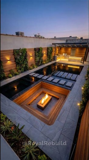 Before and after renovation transformation Luxury Sunken Fire-Pit Pool Retreat
