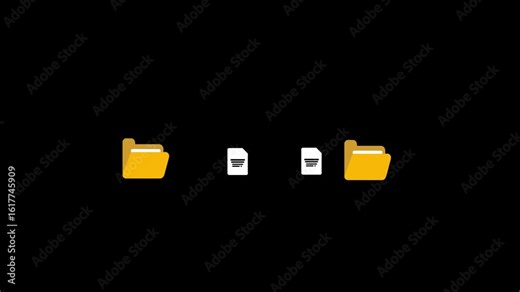 Two folders file transfer animation seamless loop. Suitable for business, data management, quick torrent of copying data from folder to folder on computer, transparent background footage