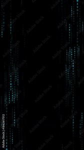 Coding animation with falling numbers. Vertical. Full HD. 4K