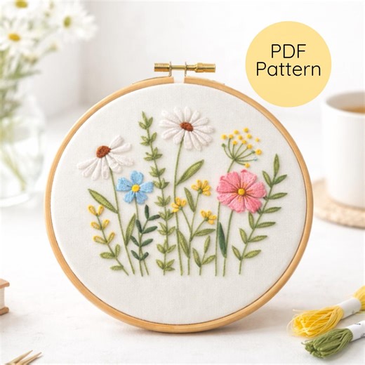 Floral Hand Embroidery Design PDF Pattern, Wildflowers, 5 Sizes for DIY Needlework & Gifts - Etsy