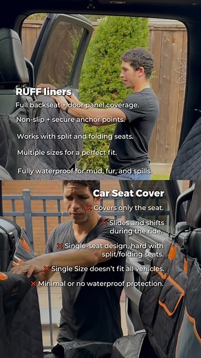 Other Seat Covers  Ruff Liner Covers Why Ruff Liners? ✅ Sturdy Hard Bottom Inserts ✅ Patented door panel protection ✅ Heavy-duty anchor points ✅ Compatible with child seat systems ✅ Mesh for airflow + Accessibility Has your dog ever left muddy paw prints in your car? Drop their name in the comments! #dog #petproduct #seatcover #ruffliners | RUFF Liners | Facebook