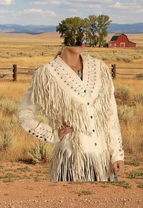 Women's Cream Real Leather Western Jacket Fringed & Beaded - Etsy