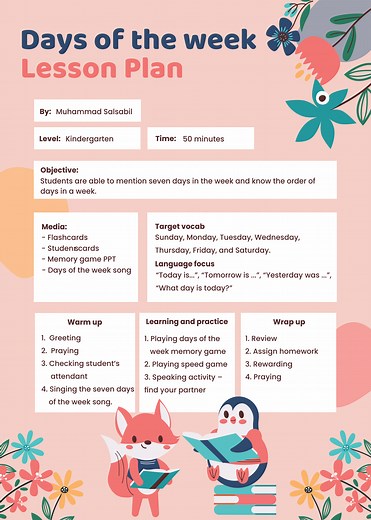 Days of the week Lesson Plans - ELL'S CLASS