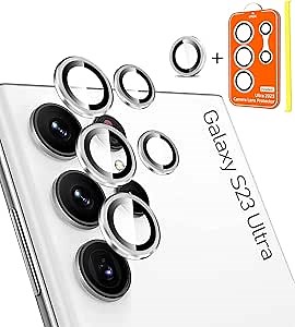 ivoler Camera Lens Protector for Samsung Galaxy S23 Ultra 6.8'' 5G (2023), Ultra-Thin Tempered Glass with Aluminum Edge,Scratch-Proof Alloy Camera Cover Protection Silver [Included Easy Removal Tool]