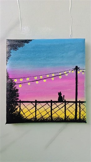 Aesthetic Canvas Painting 🎨 || Canvas Painting #ytshorts #acrylicscenery #shorts