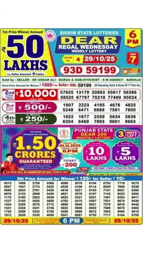 Sikkim Start Lottery Result Start Lottery Today 6pm Sambad Live 29/10/2025 Lottery Sambad Live