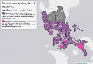 Thunderstorm advisory up over Metro Manila, 6 Luzon provinces
