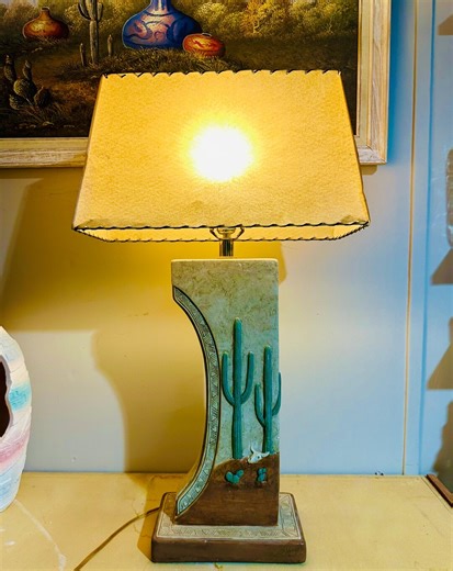 Vintage Southwestern Table Lamp: SAGUARO & SKULL 1980s Plaster With Lampshade - Etsy