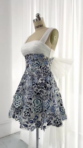 Making a Blue and White Emboridery Mini Prom Dress #sewing #designer #promdress | LifeBeauty