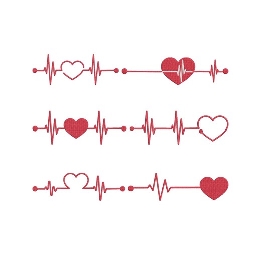 Heartbeat Heart Embroidery Design, Love Heartbeat Heart Machine Embroidery File, 6 Design, 5 Size, Instant Download - Etsy