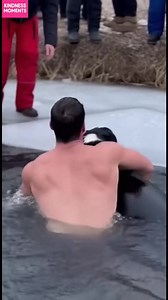 7.8M views · 250K reactions | Heroic Act of Kindness Man rescues dog from icy lake. Generated using Kling AI . . . (For entertainment purposes only. Consult professionals if guidance on activities is presented. No brand affiliation is implied if any are shown. If inspired by true events, creative adaptations may be included. Content may include public footage.) | Fabiosa Digest | Facebook