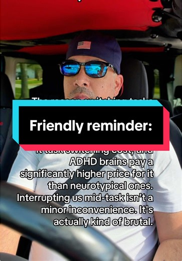 Task switching cost refers to the cognitive toll of shifting attention from one activity to another. For ADHD brains, this cost is measurably higher due to differences in executive function and working memory. That resistance you feel when someone interrupts your flow isn't attitude. It's your brain paying a price neurotypical people simply don't.\t#TaskSwitching #ADHDExecutiveFunction #NeurodivergentAtWork #ADHDFocus #ADHDScience