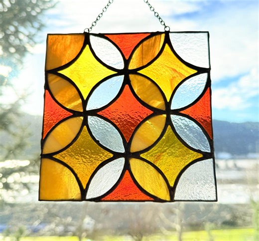 Mid Century Modern Stained Glass Suncatcher – Geometric Art – Handmade Home Decor - Etsy