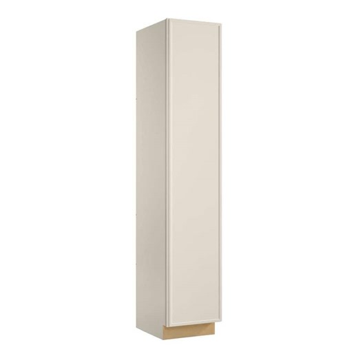 Check The Home Depot's Q&A Before Buying: Hampton Bay Leyton 18 W x 24 D x 96 in. H Ready To Assemble Plywood Slim Shaker Utility Pantry Kitchen Cabinet in Antique White